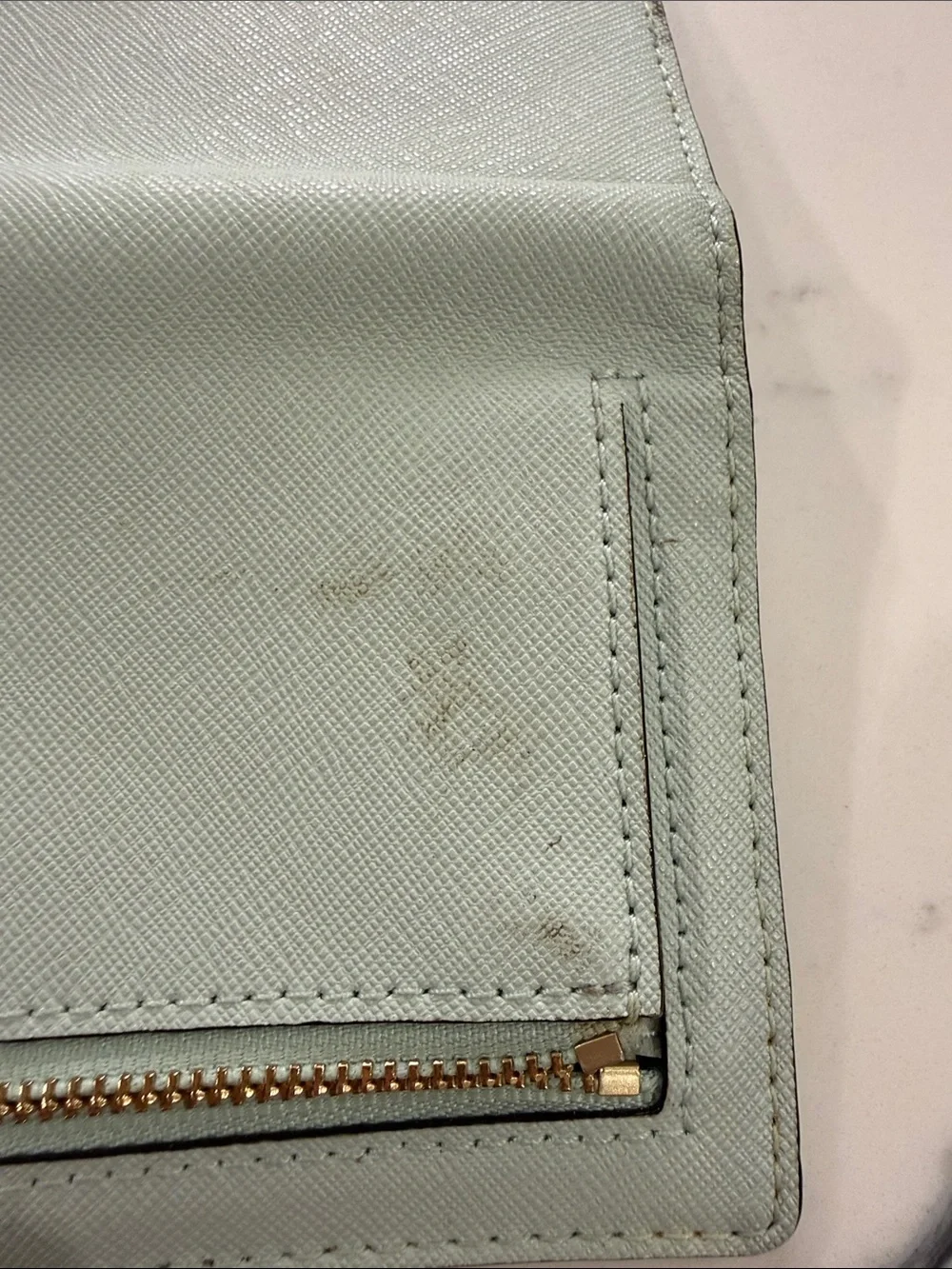 kate spade mint green wallet with gold logo